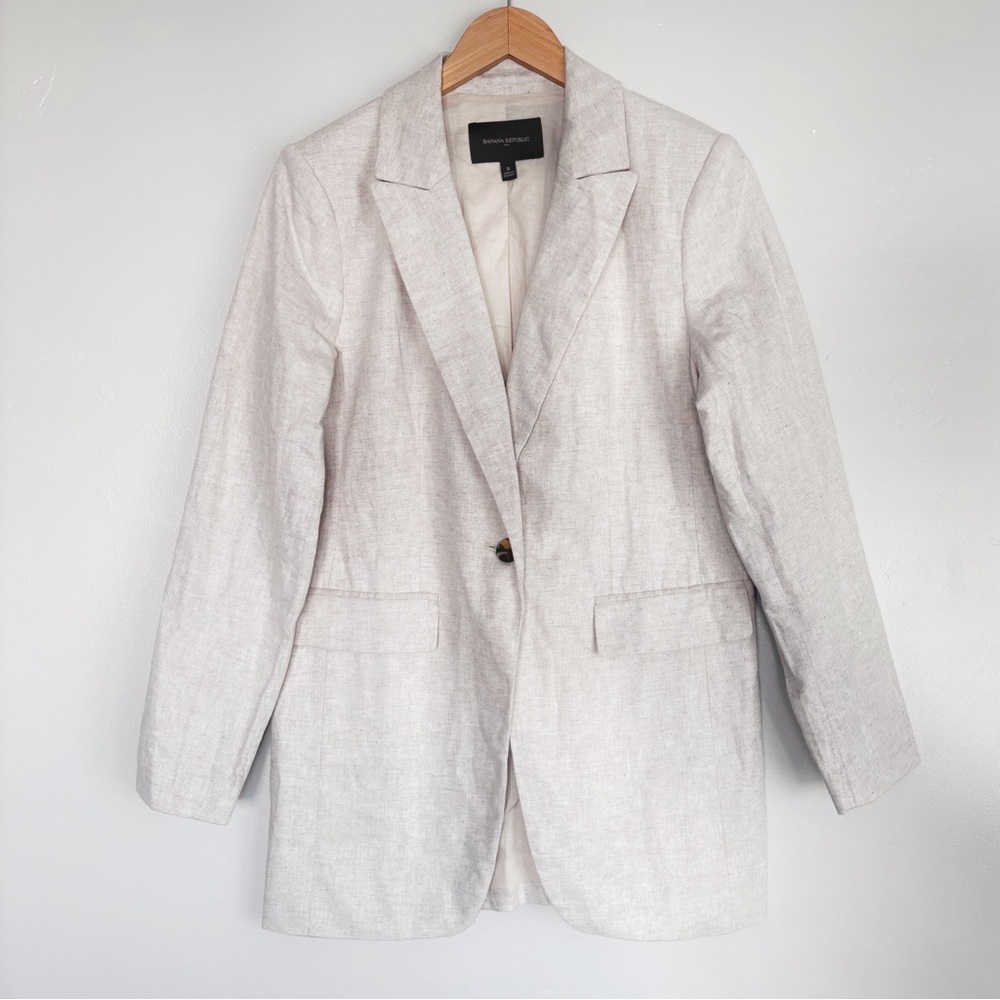 Banana Republic Women’s Cream Colored Blazer Linen Cotton Blend Oatmeal NWT
